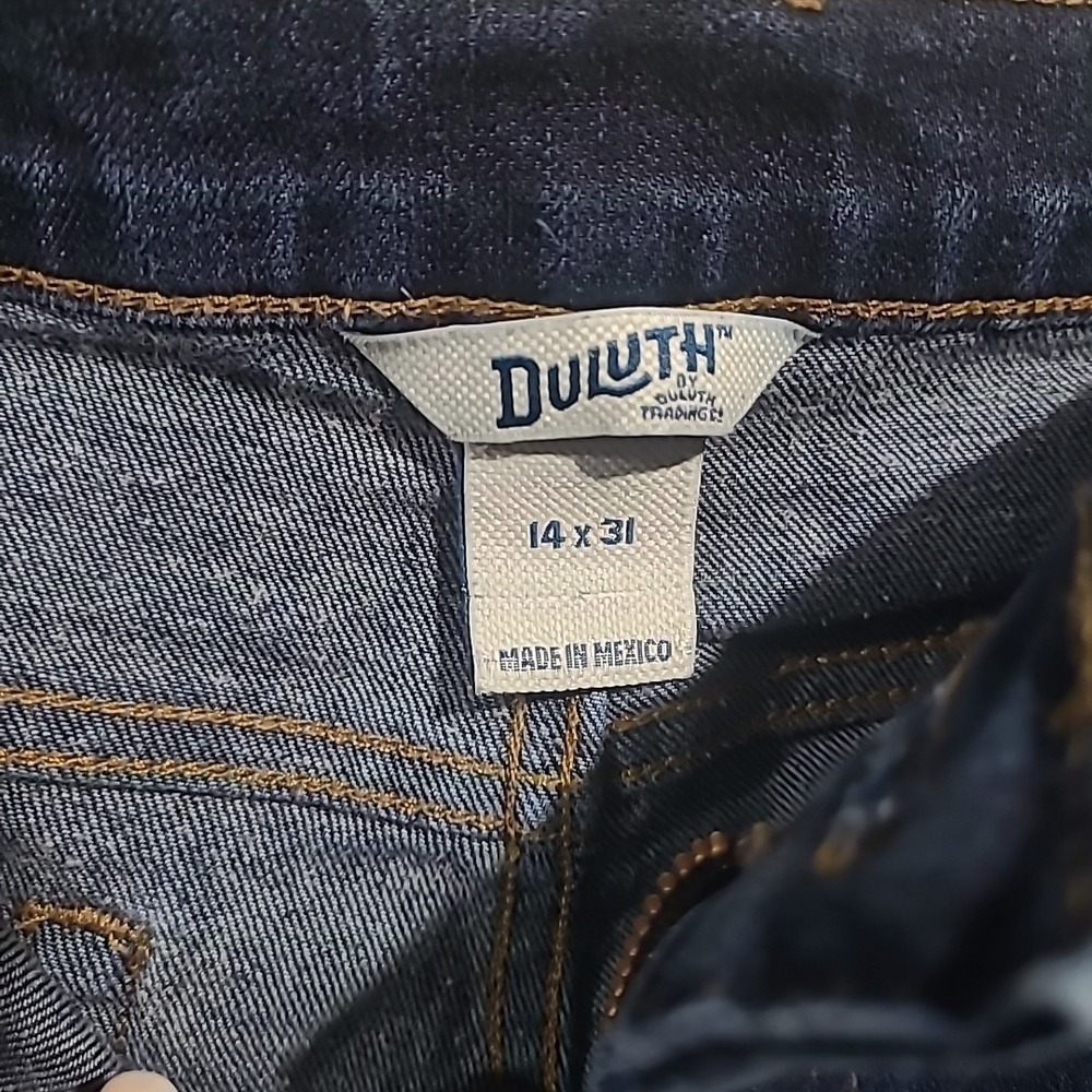 Duluth Trading Relaxed Straight Jeans Size 14 x Actual 27 Dark Wash Mid Rise - Picture 8 of 10